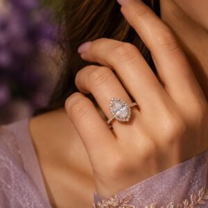 Lab Grown Diamond Pear Shape Prong Set Halo Ring With Round Diamonds (2.35cttw)